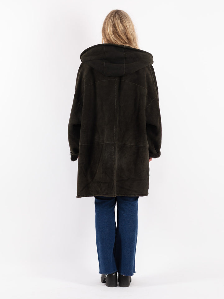 Vintage 90's Women Sheepskin Coat in Green