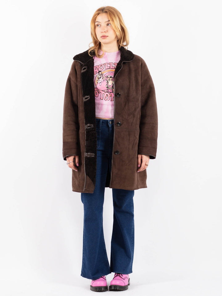 Vintage 90's Women Sheepskin Coat in BrownV9569