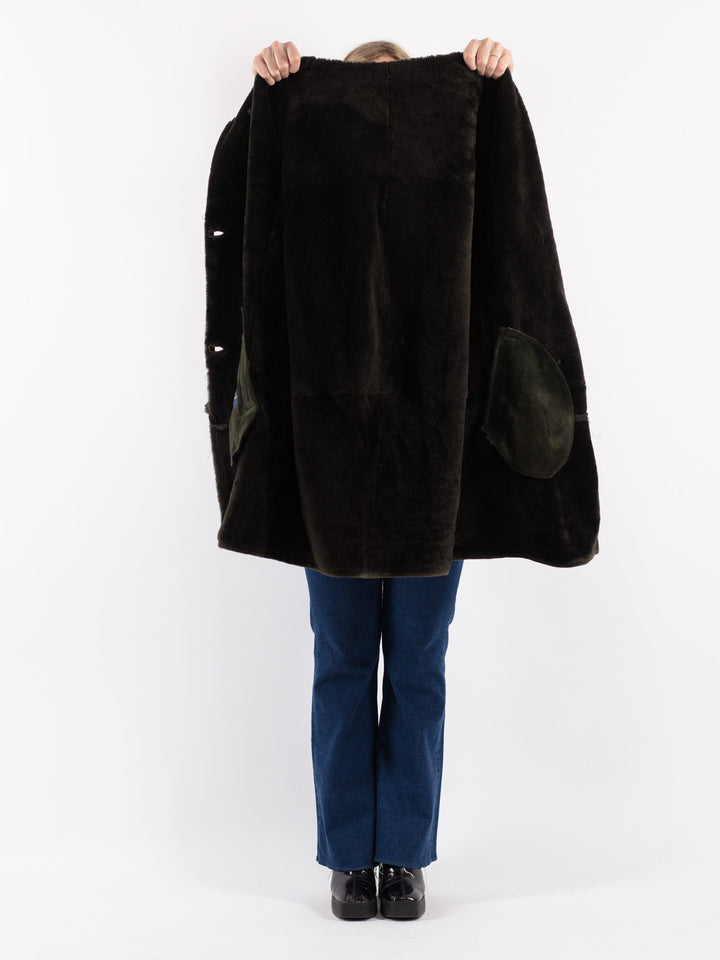 Vintage 90's Women Sheepskin Coat in Green