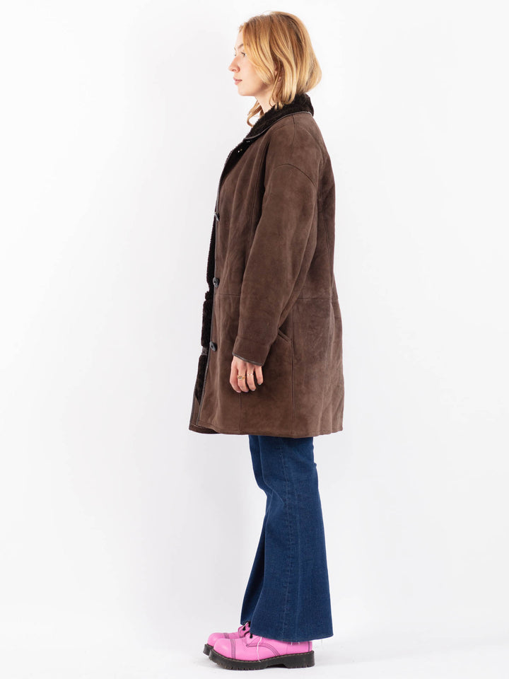 Vintage 90's Women Sheepskin Coat in BrownV9569