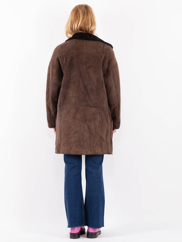 Vintage 90's Women Sheepskin Coat in BrownV9569
