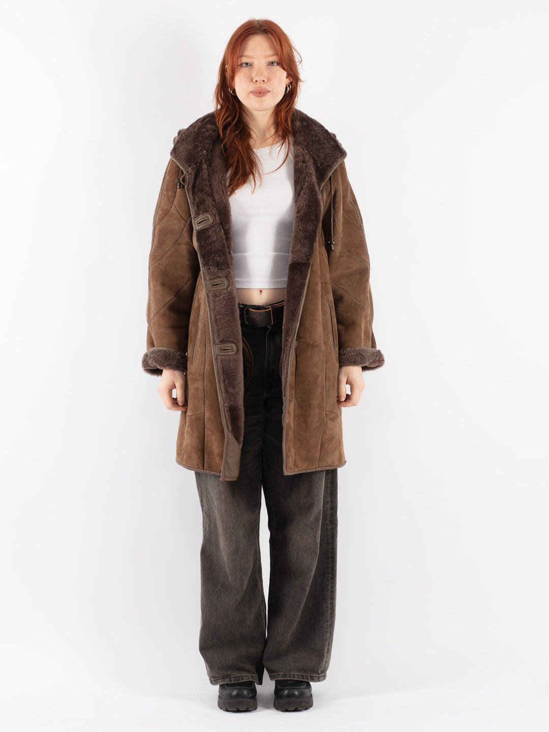 Vintage 90's Women Sheepskin Coat in Brown