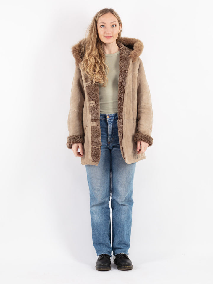 Vintage 90's Women Sheepskin Coat in Beige