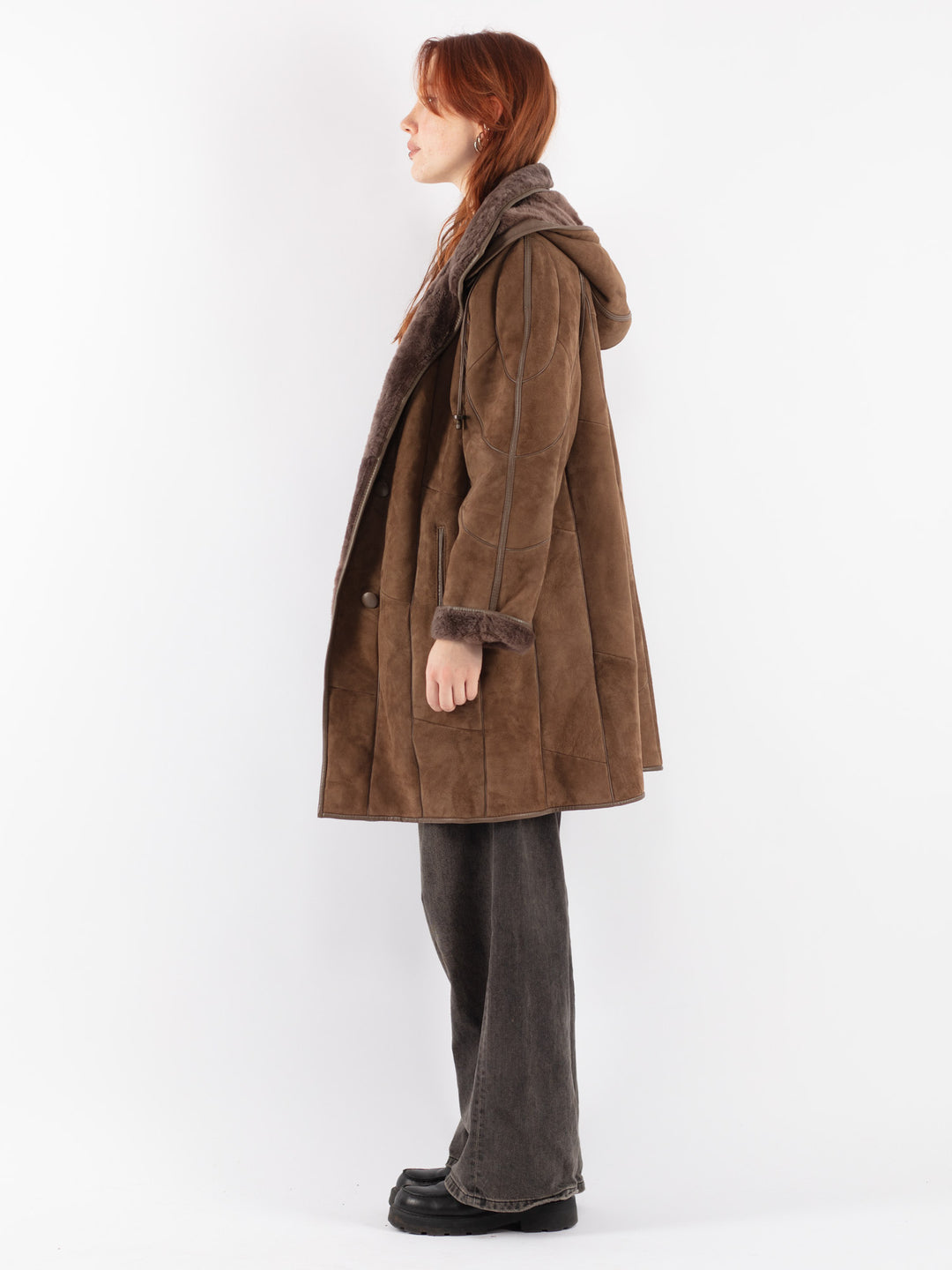 Vintage 90's Women Sheepskin Coat in Brown
