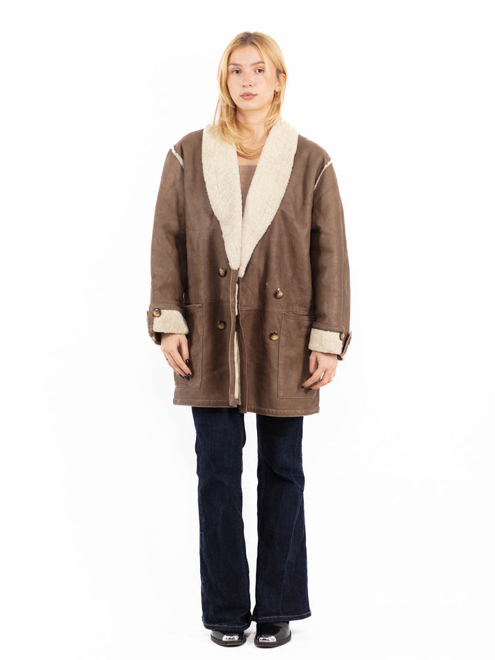 Vintage 90's Women Sheepskin Coat in Brown