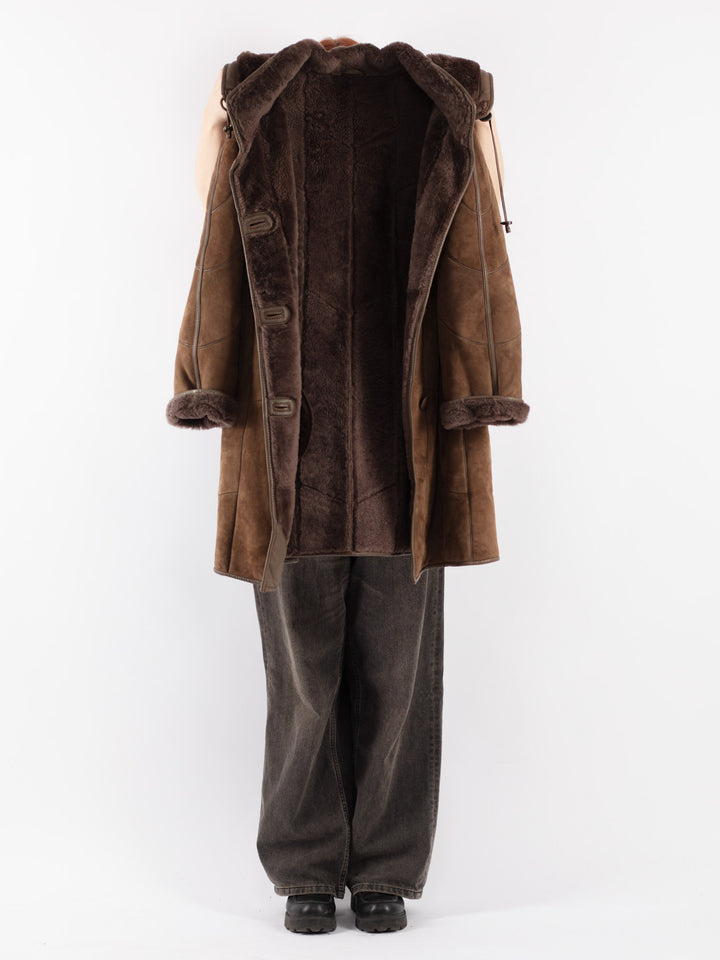 Vintage 90's Women Sheepskin Coat in Brown