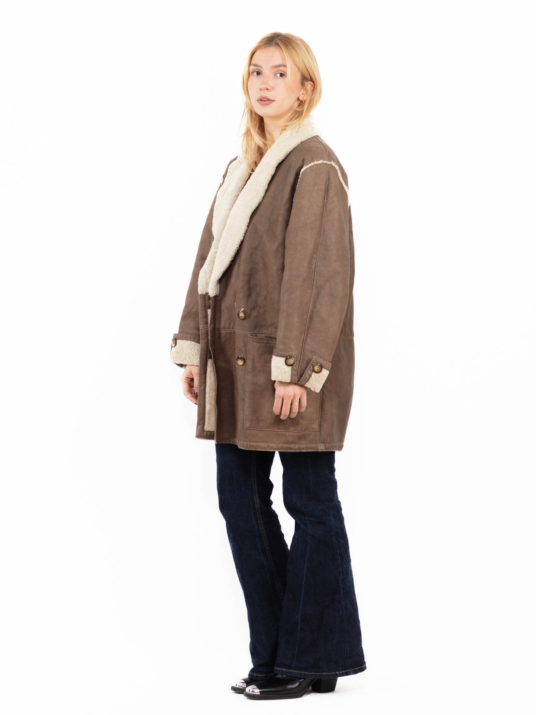 Vintage 90's Women Sheepskin Coat in Brown