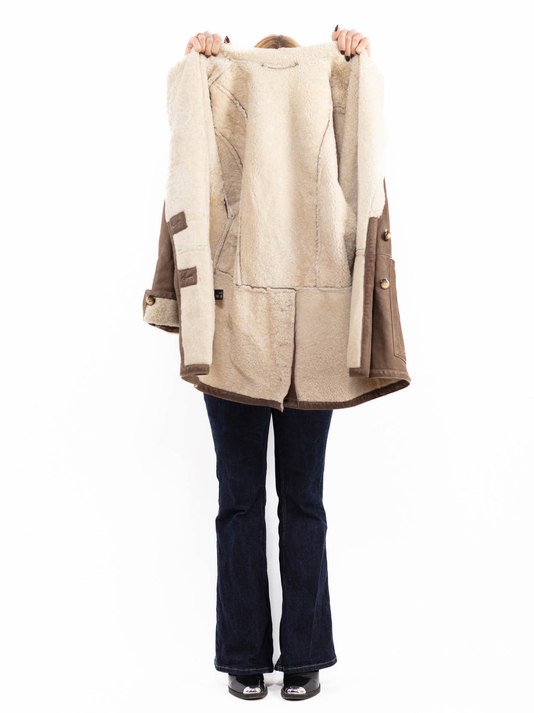 Vintage 90's Women Sheepskin Coat in Brown