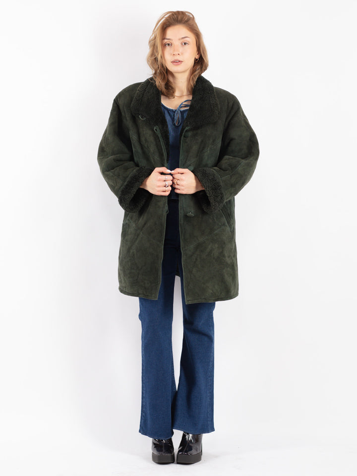Vintage 80's Women Sheepskin Coat in Green