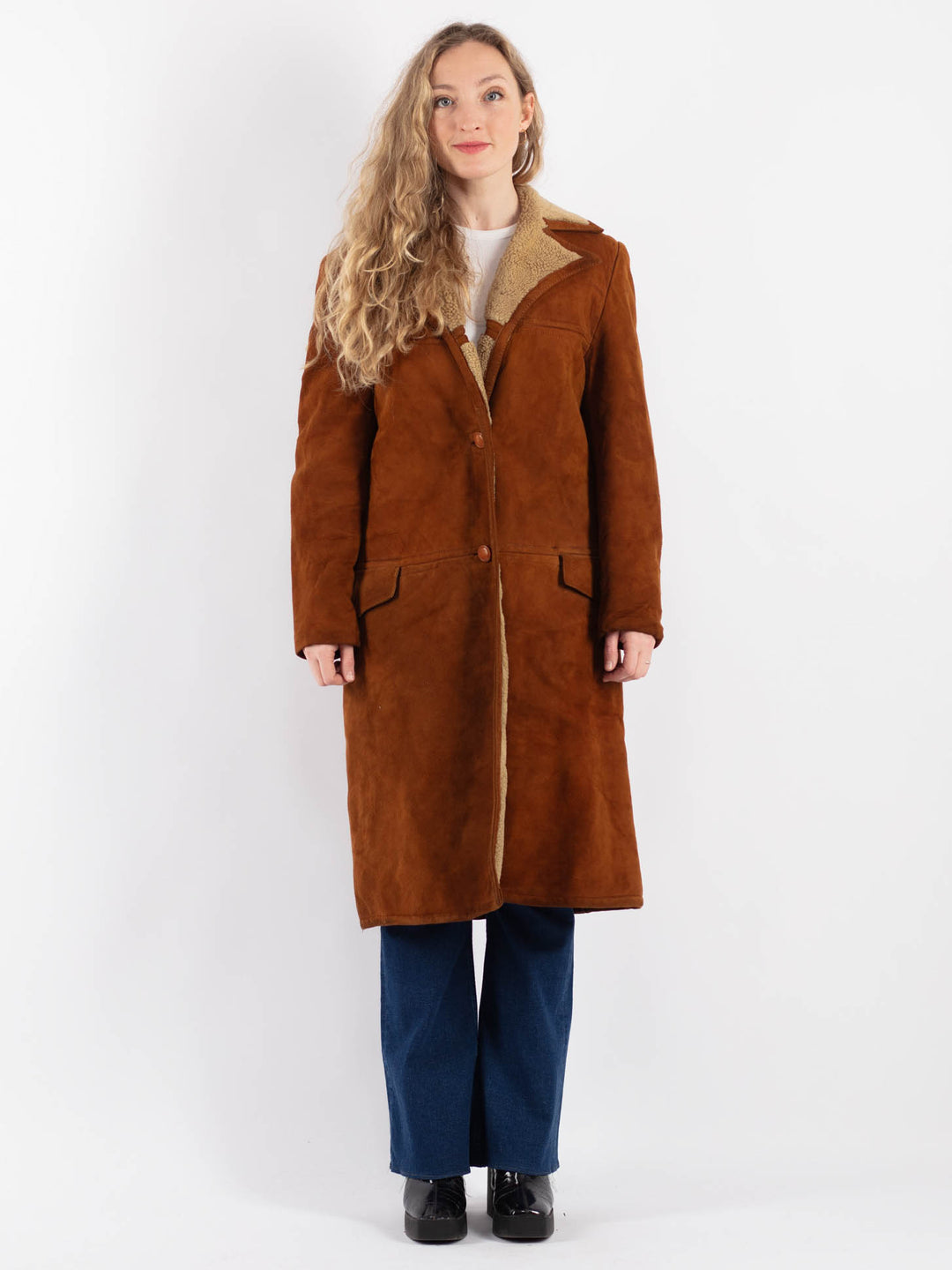 Vintage 90's Women Sheepskin Coat in BrownV9164