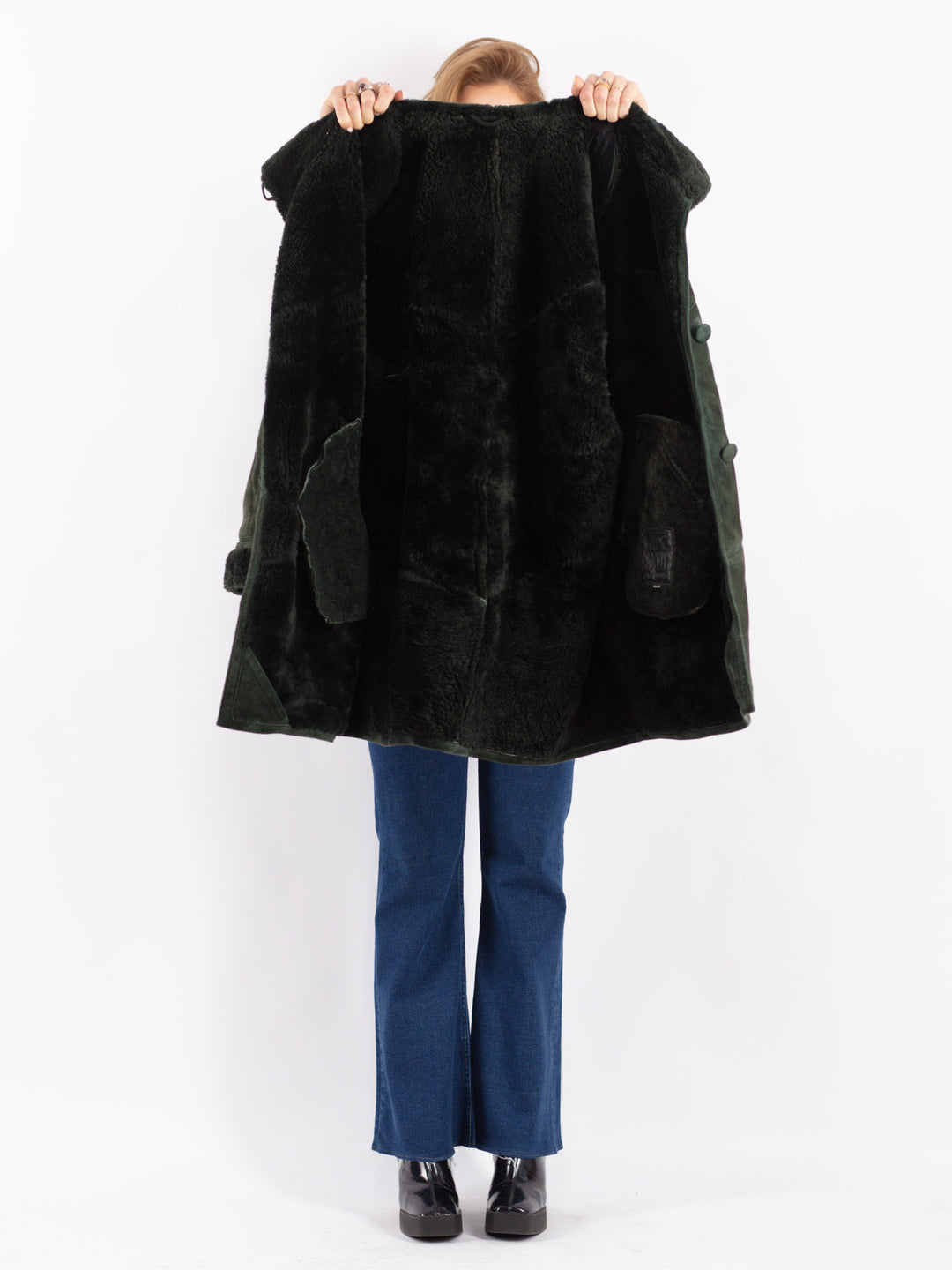 Vintage 80's Women Sheepskin Coat in Green