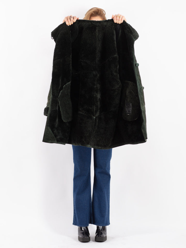 Vintage 80's Women Sheepskin Coat in Green