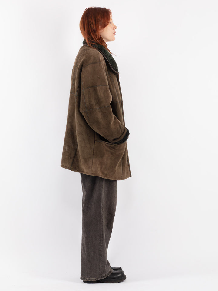 Vintage 90's Women Sheepskin Coat in Green