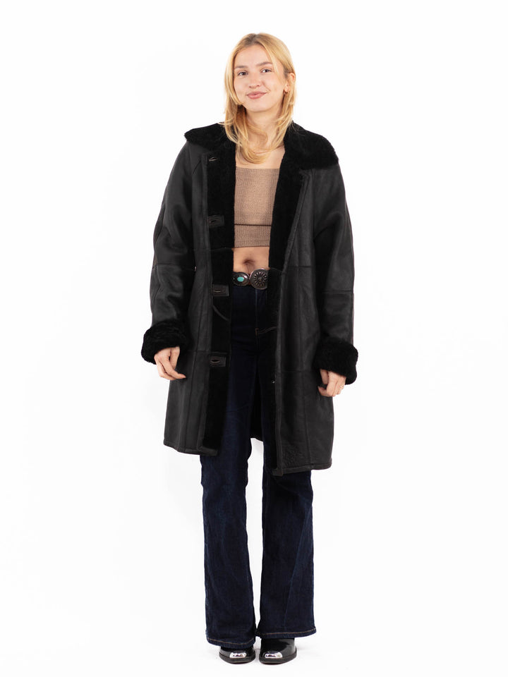 Vintage 90's Penny Lane Sheepskin Coat in Black