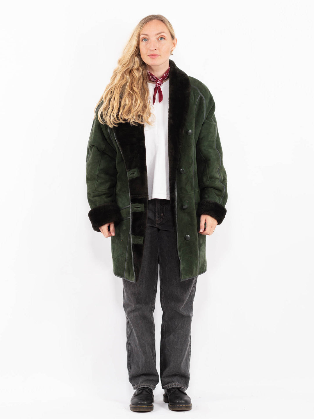 Vintage 90's Women Sheepskin Coat in GreenA0650