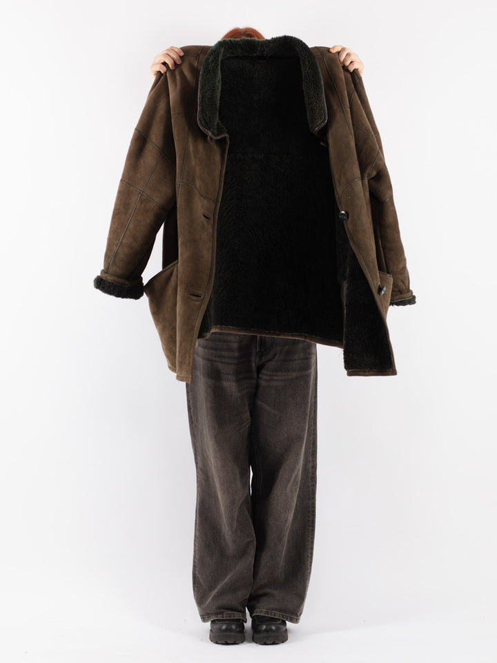 Vintage 90's Women Sheepskin Coat in Green