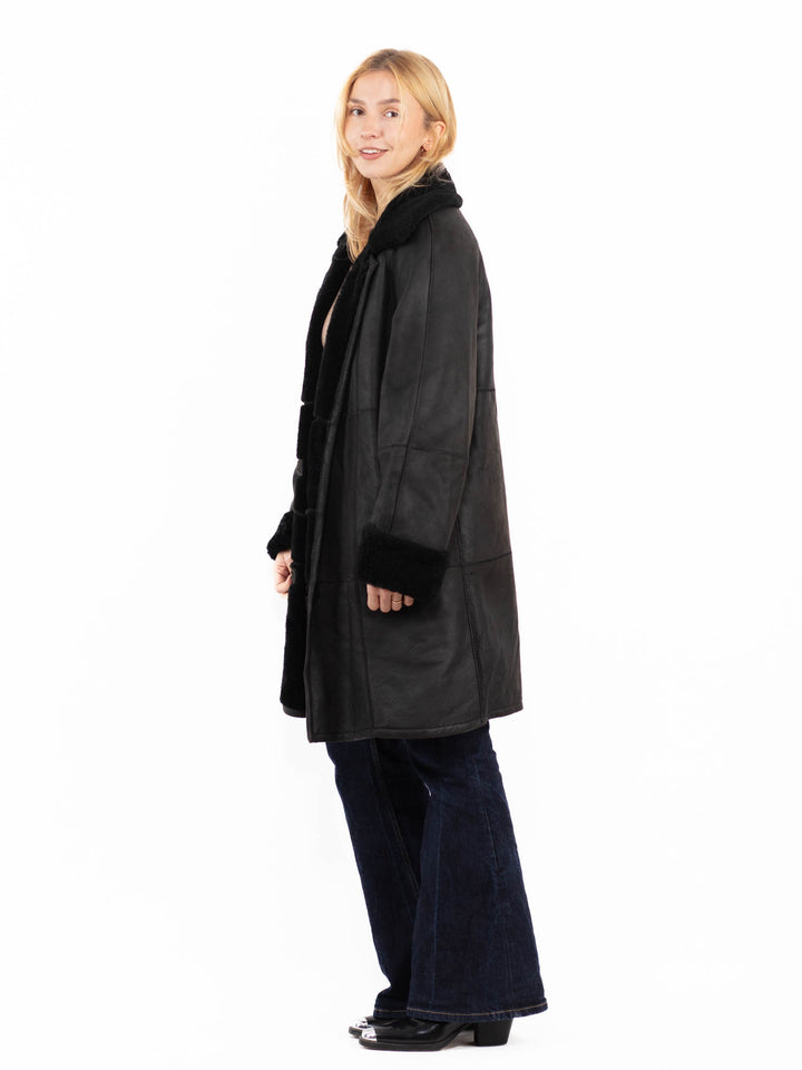 Vintage 90's Penny Lane Sheepskin Coat in Black