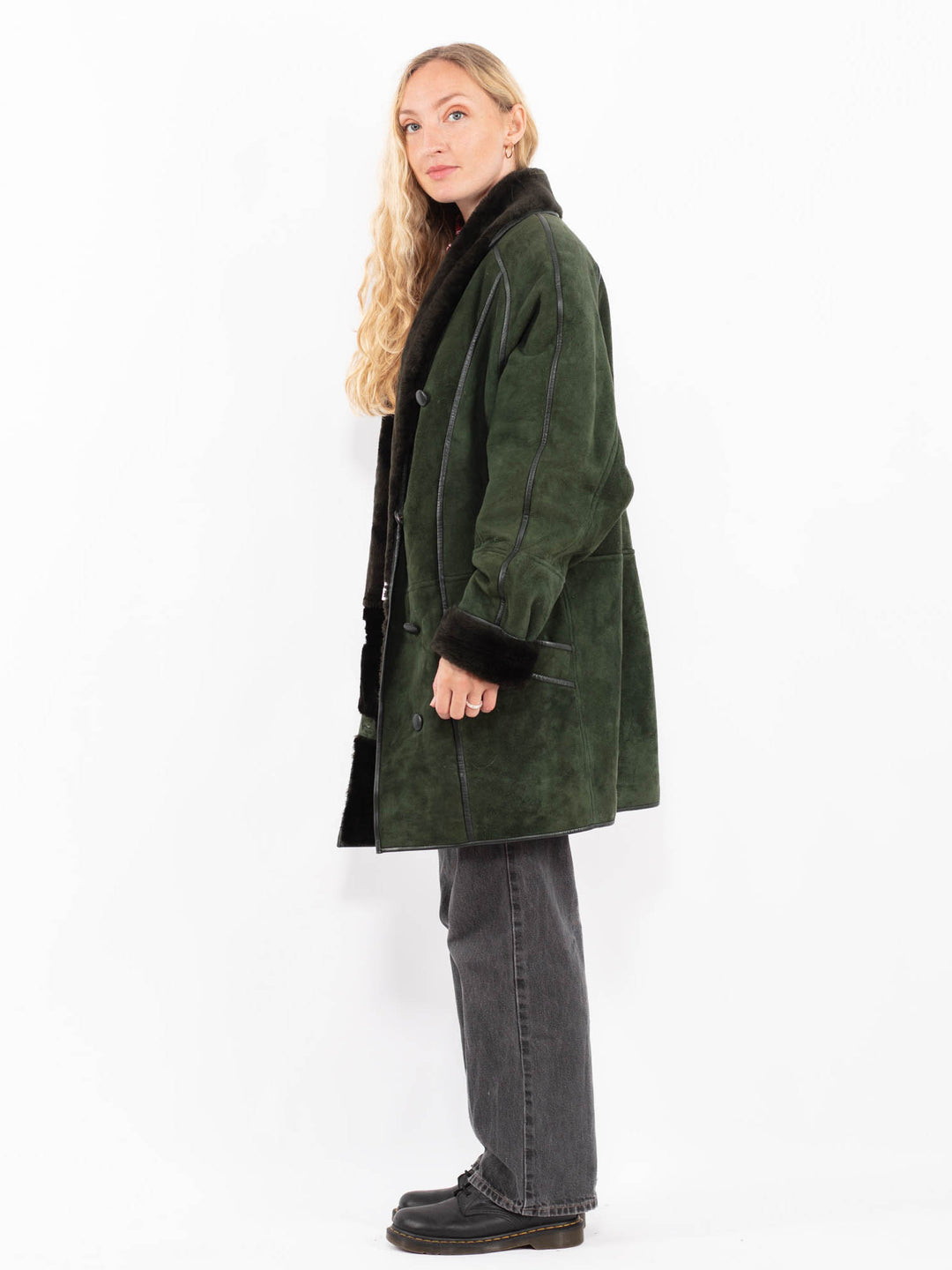 Vintage 90's Women Sheepskin Coat in GreenA0650