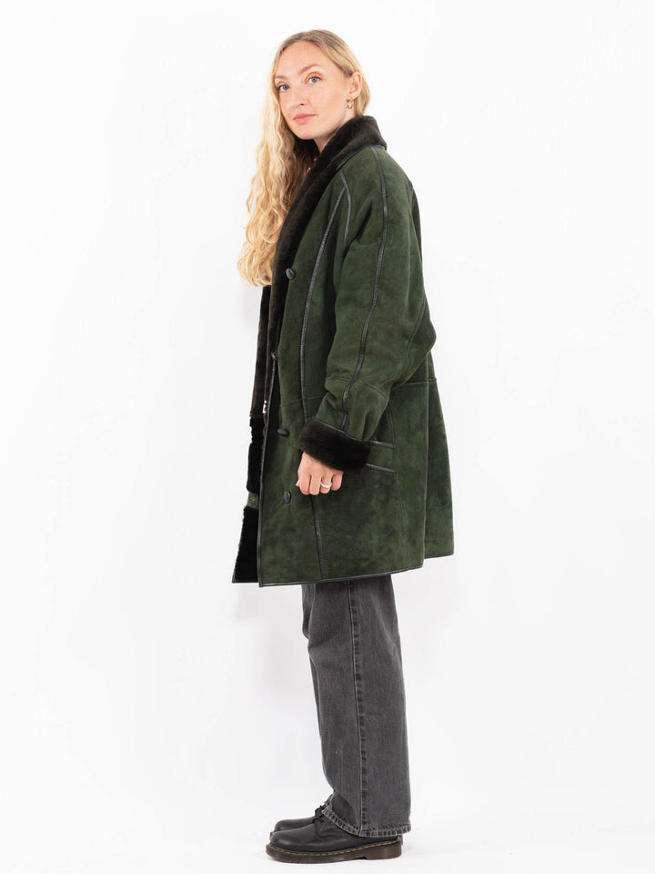 Vintage 90's Women Sheepskin Coat in GreenA0650
