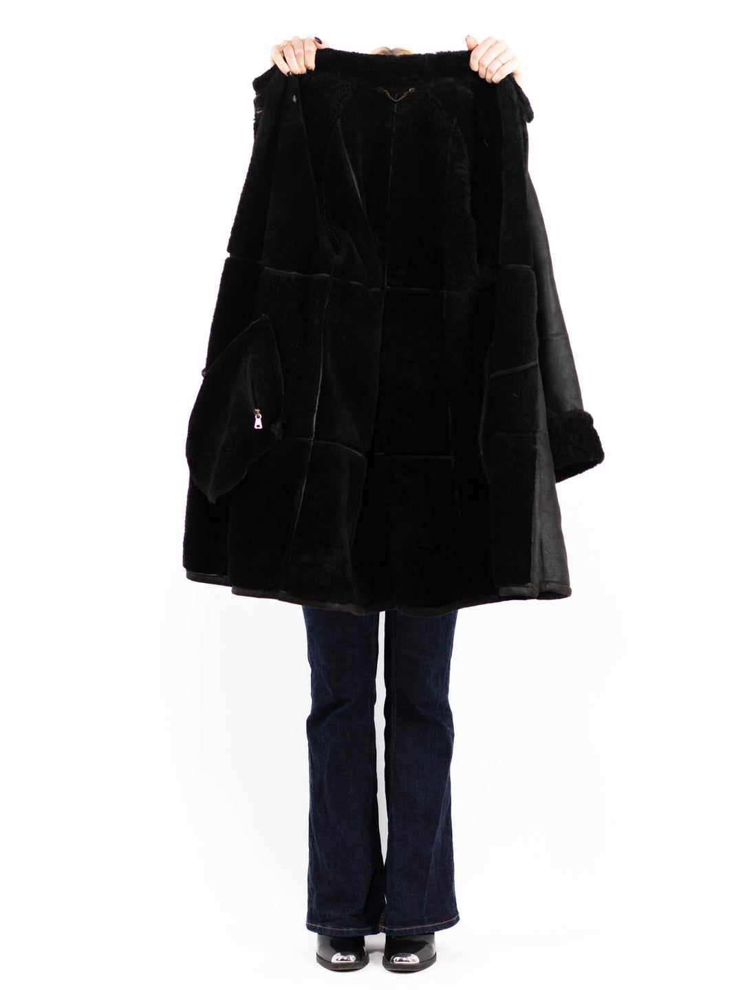 Vintage 90's Penny Lane Sheepskin Coat in Black