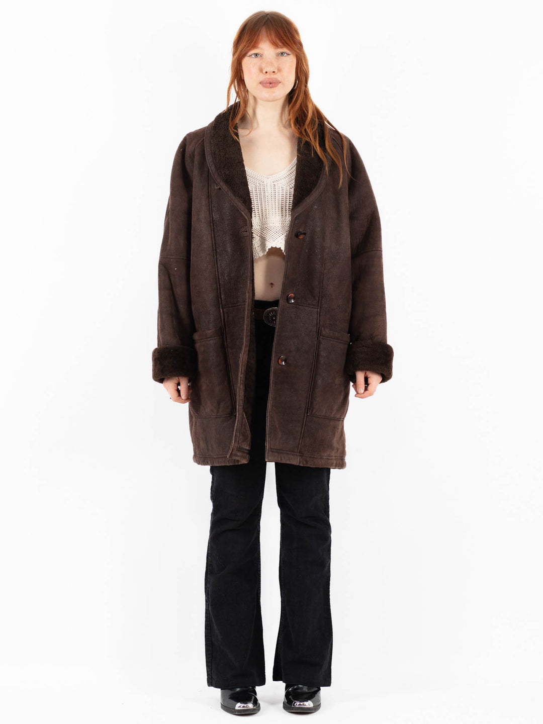 Vintage 90's Women Sheepskin Coat in BrownV9803