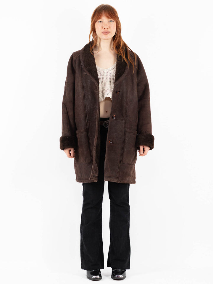 Vintage 90's Women Sheepskin Coat in BrownV9803