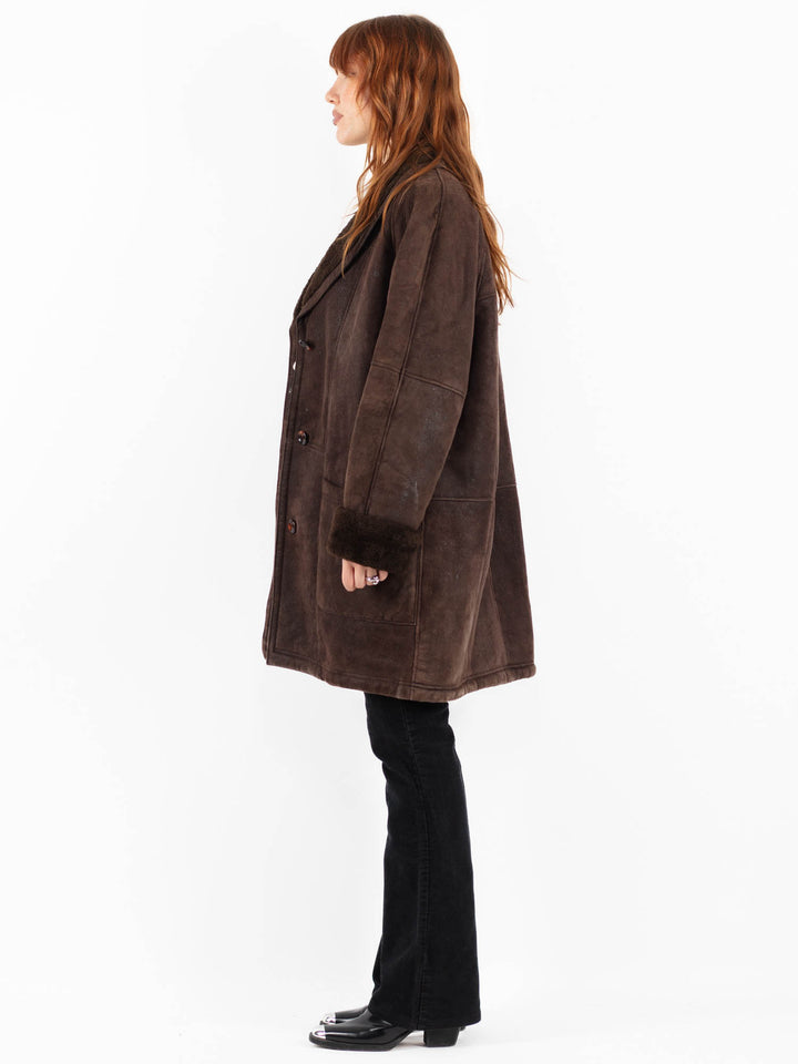 Vintage 90's Women Sheepskin Coat in BrownV9803