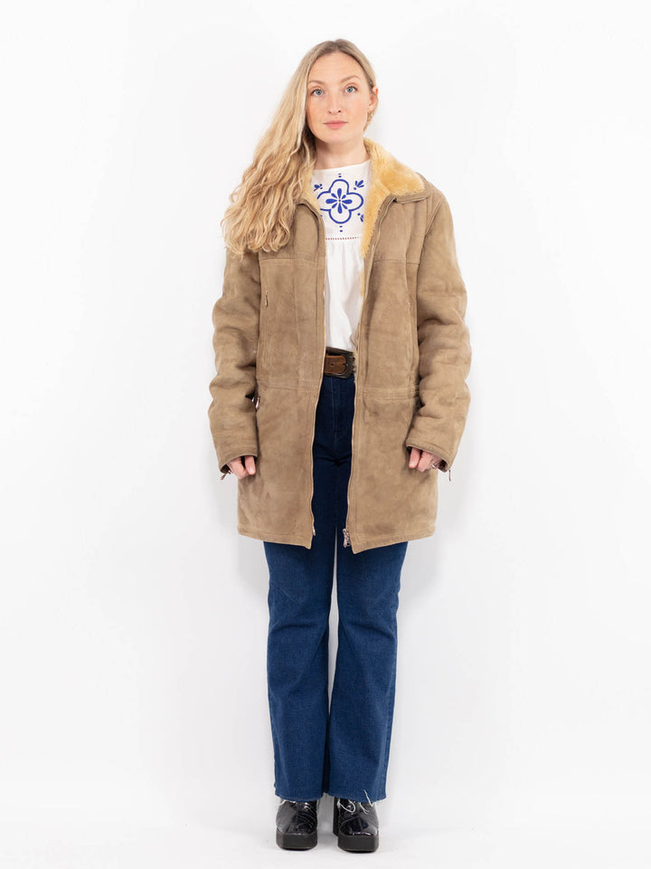 Vintage 90's Women Sheepskin Coat in BeigeA1038