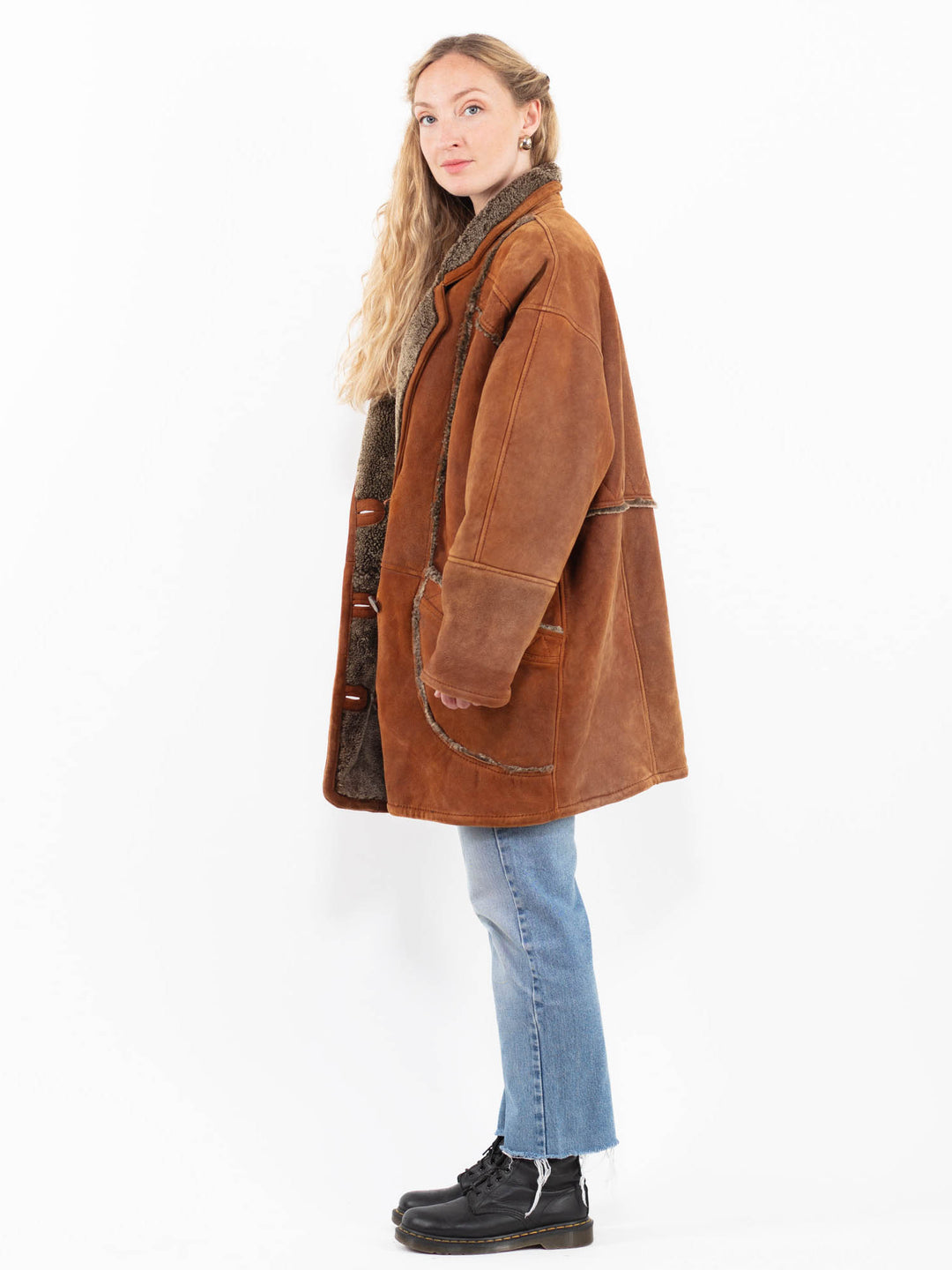 Vintage 90's Women Sheepskin Shearling Coat in BrownA0308