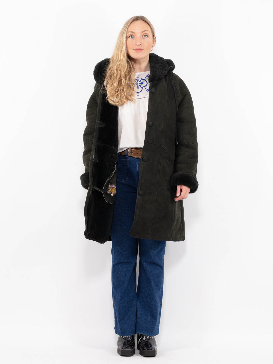 Vintage 90's Women Sheepskin Coat in GreenA10399