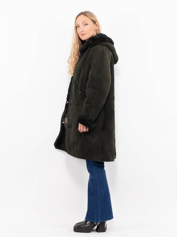 Vintage 90's Women Sheepskin Coat in GreenA10399