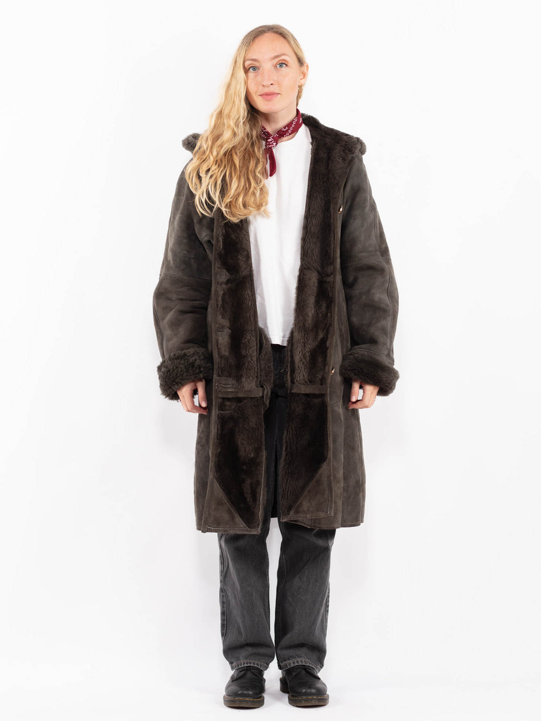 Vintage 90's Women Sheepskin Coat in GrayA0654