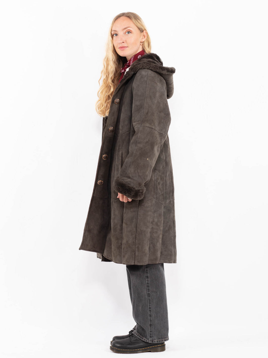 Vintage 90's Women Sheepskin Coat in GrayA0654