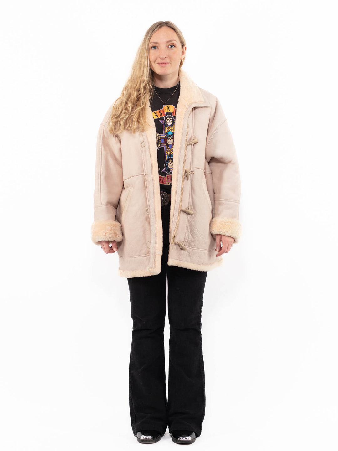 Vintage 90's Women Sheepskin Coat in PinkA0936