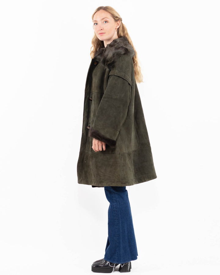 Vintage 80's Women Sheepskin Shearling Coat in GreenA0008