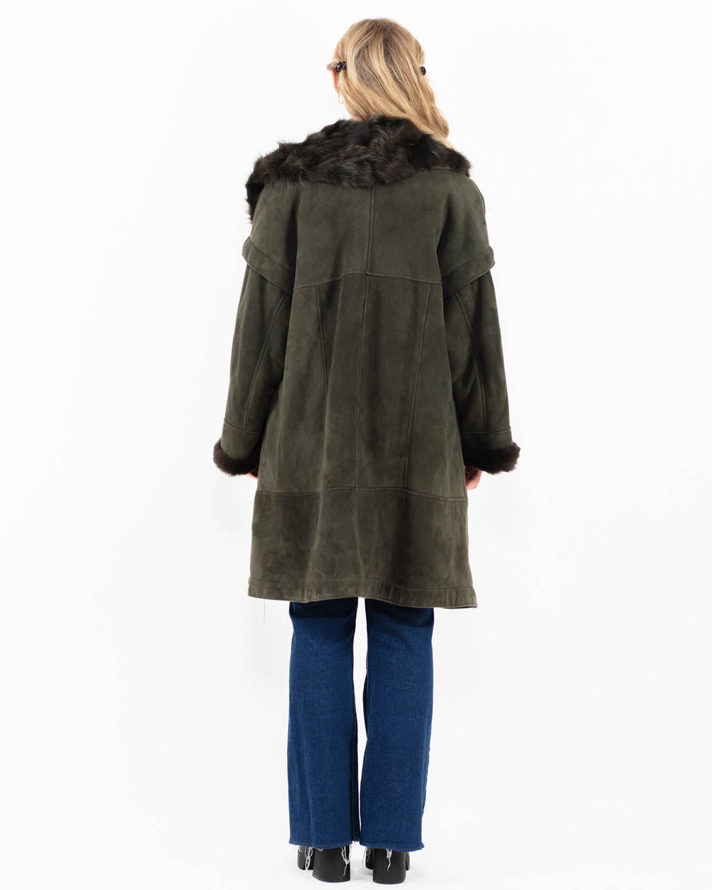 Vintage 80's Women Sheepskin Shearling Coat in GreenA0008