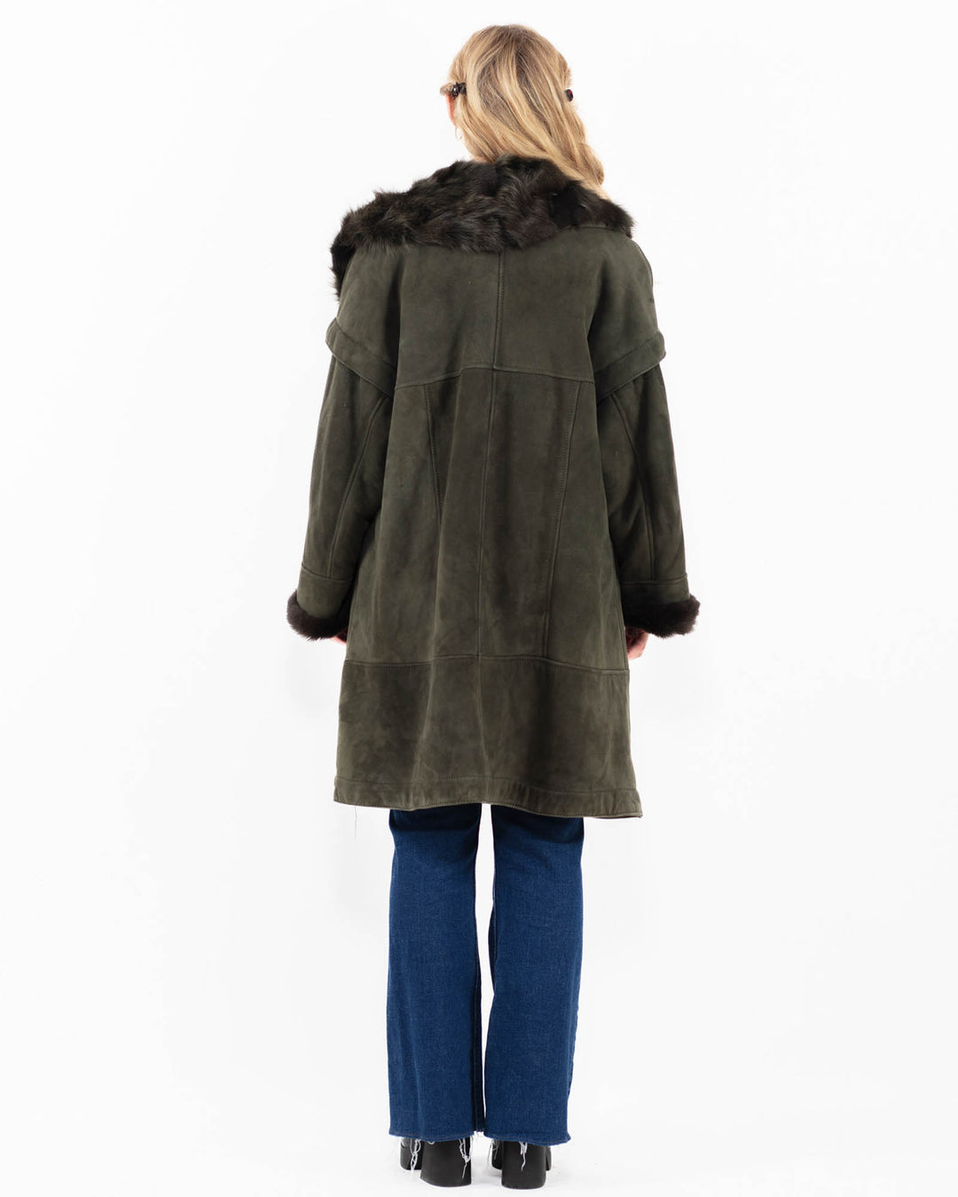 Vintage 80's Women Sheepskin Shearling Coat in GreenA0008