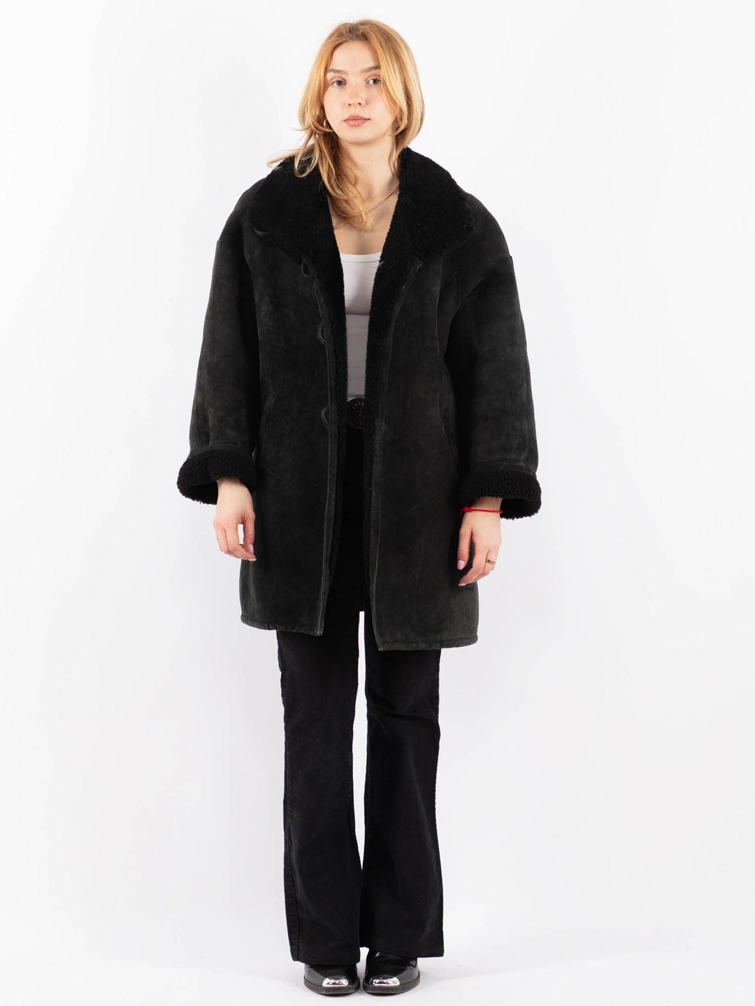 Vintage 90's Women Sheepskin Coat in BlackV9676