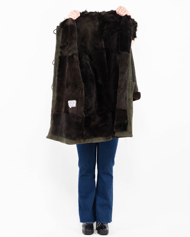 Vintage 80's Women Sheepskin Shearling Coat in GreenA0008