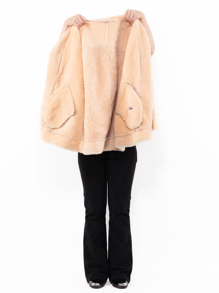 Vintage 90's Women Sheepskin Coat in PinkA0936