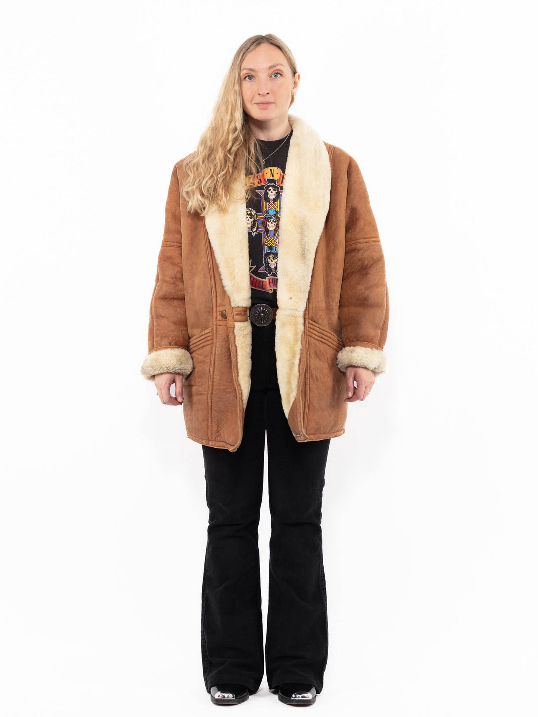 Vintage 90's Women Sheepskin Shearling Coat in BrownA0937
