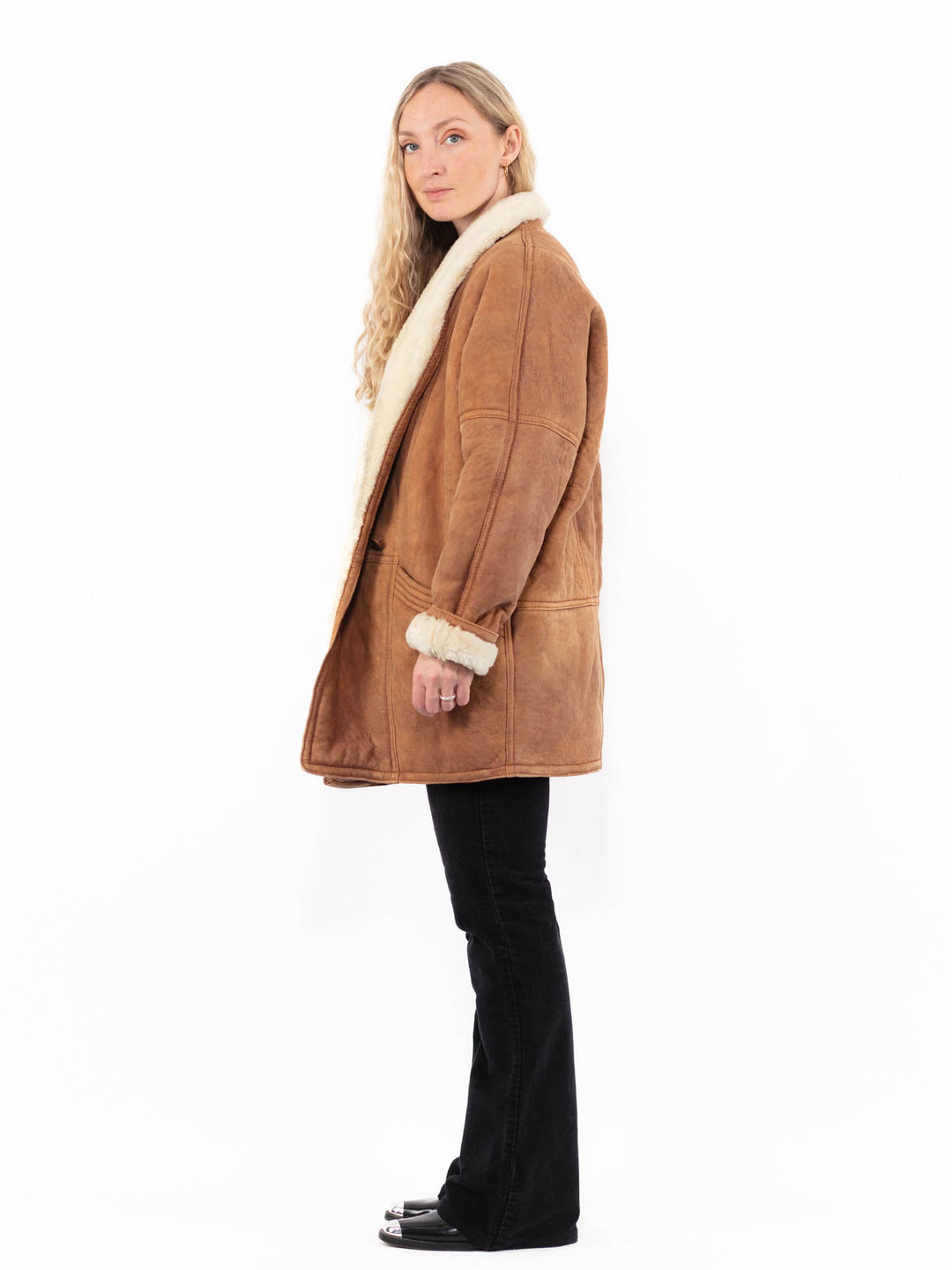 Vintage 90's Women Sheepskin Shearling Coat in BrownA0937