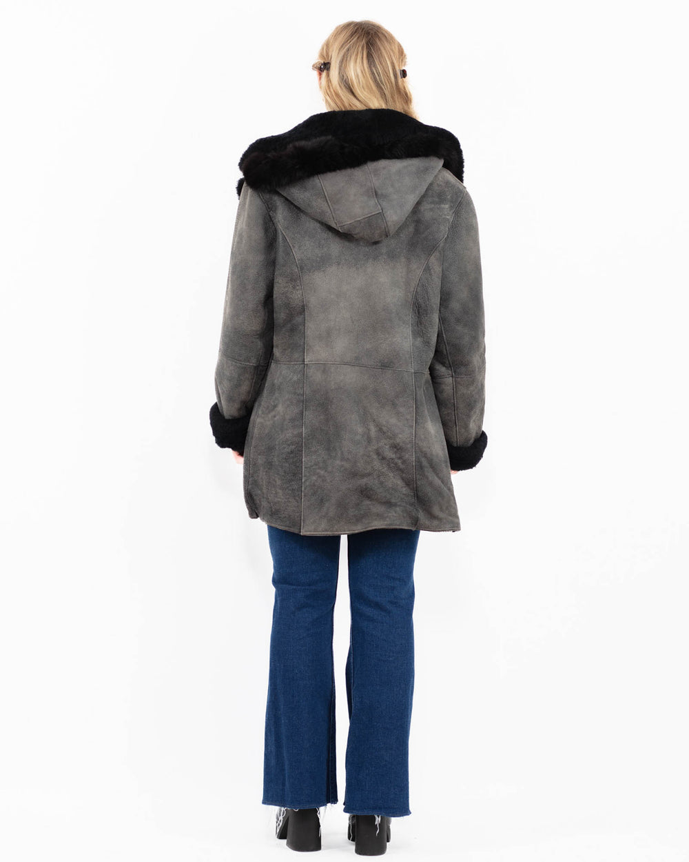 Vintage 90's Women Sheepskin Coat in GrayA0009