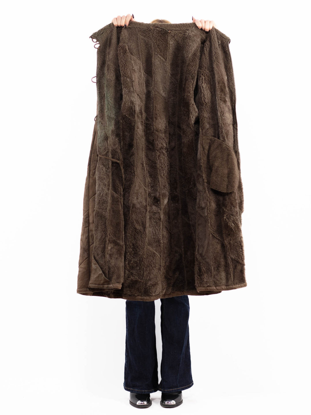 Vintage 90's Women Sheepskin Long Coat in Brown
