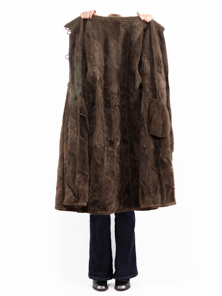 Vintage 90's Women Sheepskin Long Coat in Brown