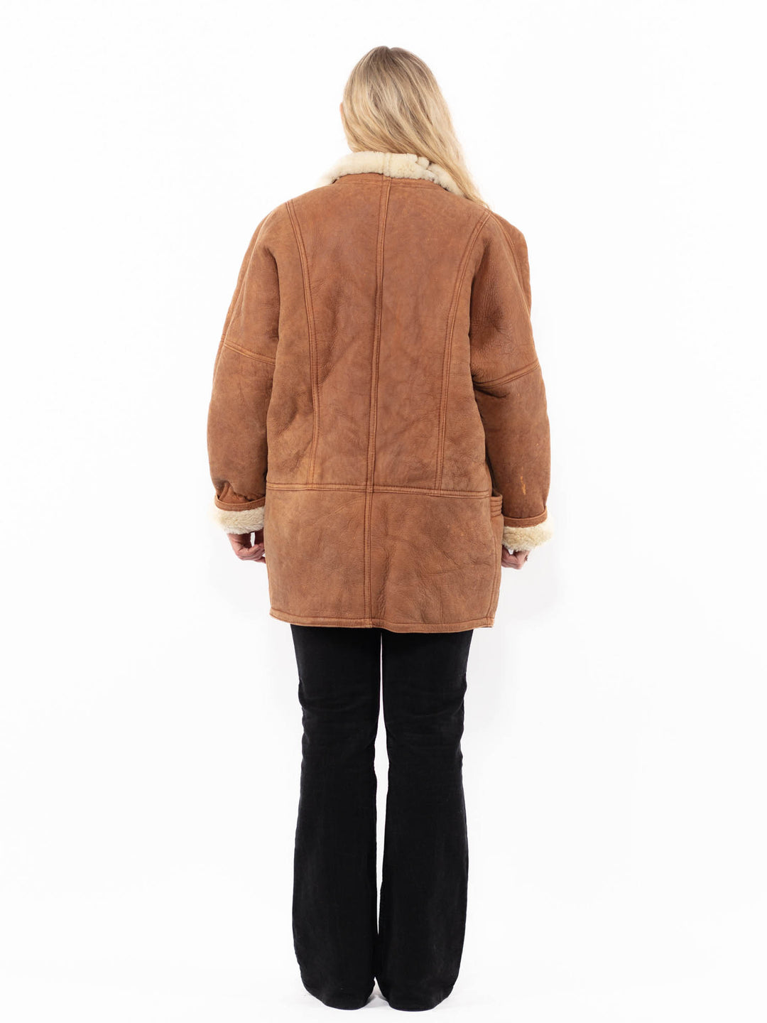 Vintage 90's Women Sheepskin Shearling Coat in BrownA0937