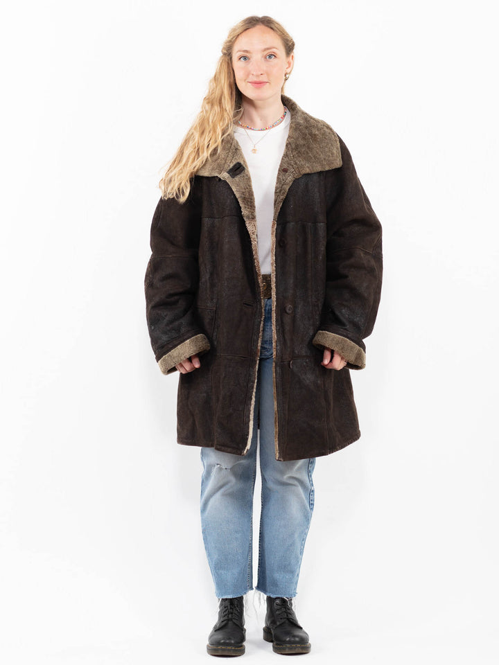 Vintage 90's Women Sheepskin Coat in BrownA0311