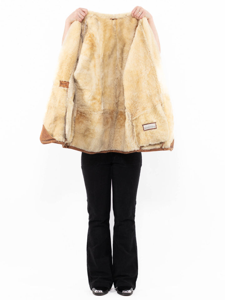 Vintage 90's Women Sheepskin Shearling Coat in BrownA0937