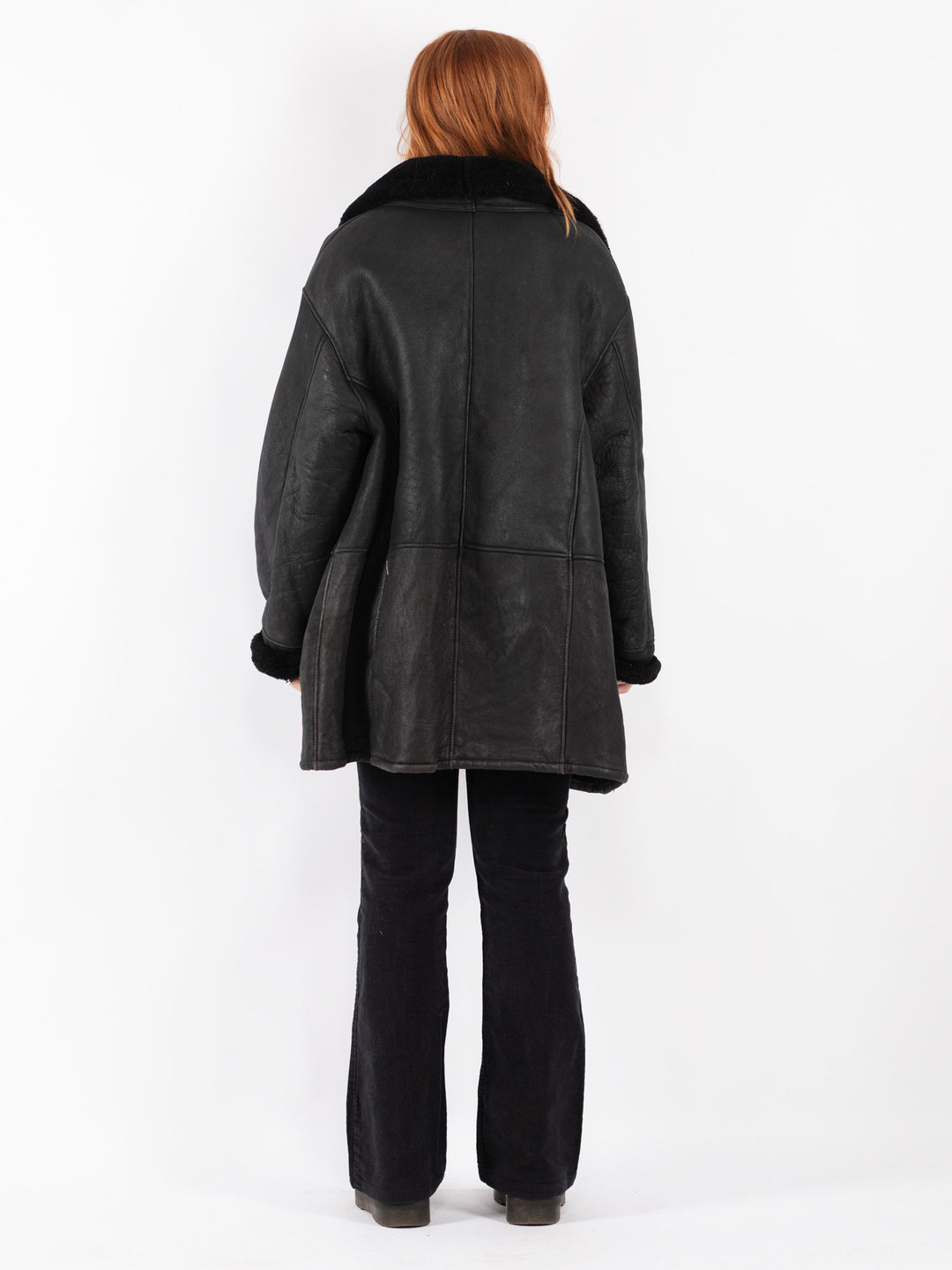 Vintage 90's Women Sheepskin Coat in Black