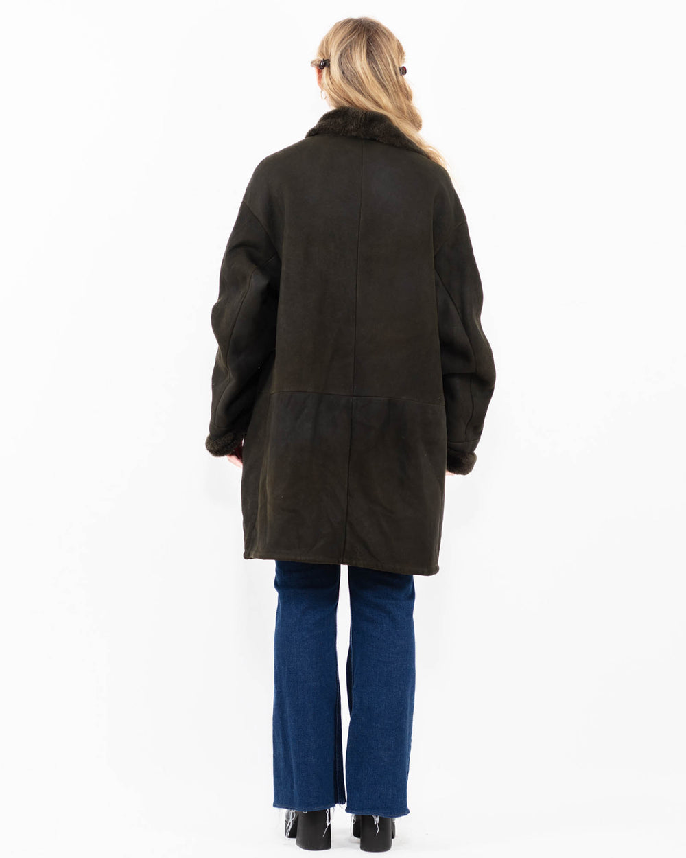 Vintage 90's Women Sheepskin Shearling Coat in GreenA0010